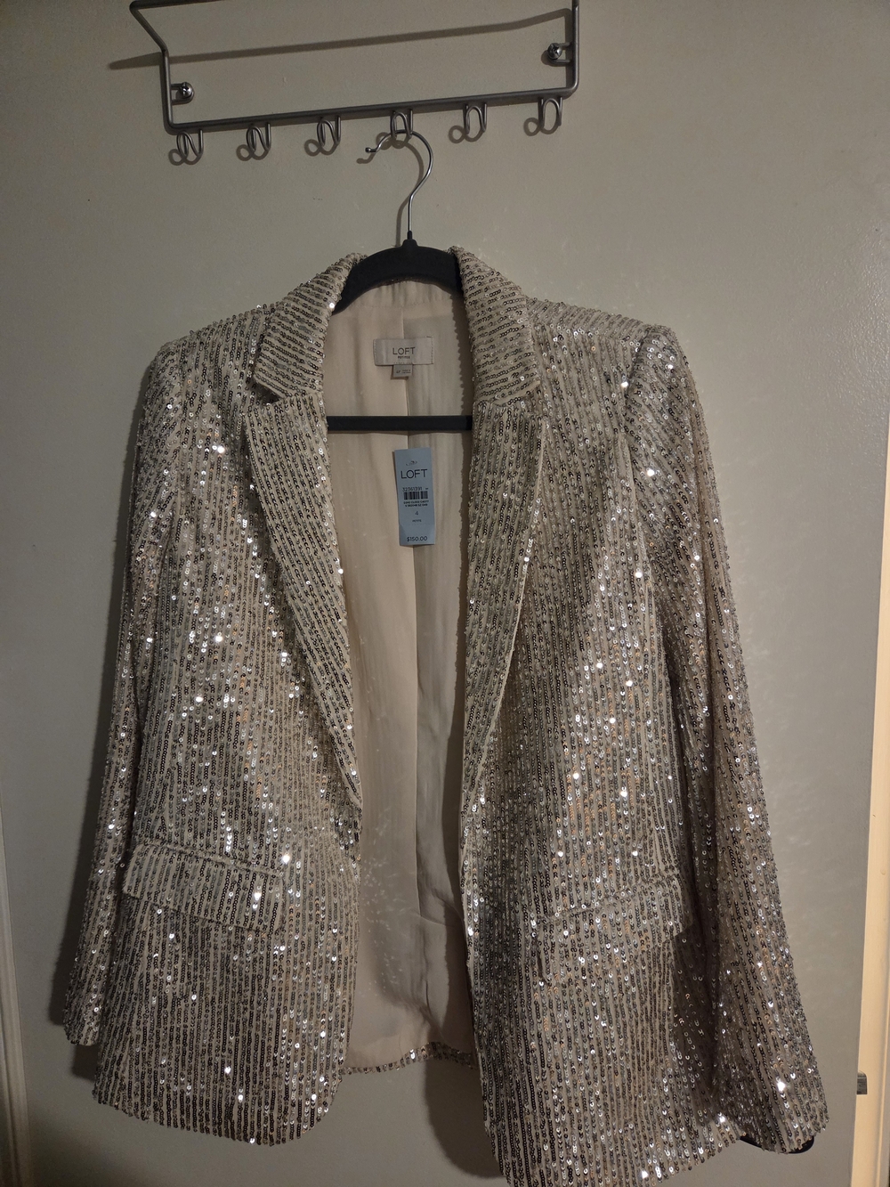 LOFT Metallic Sequin Blazer in Champagne